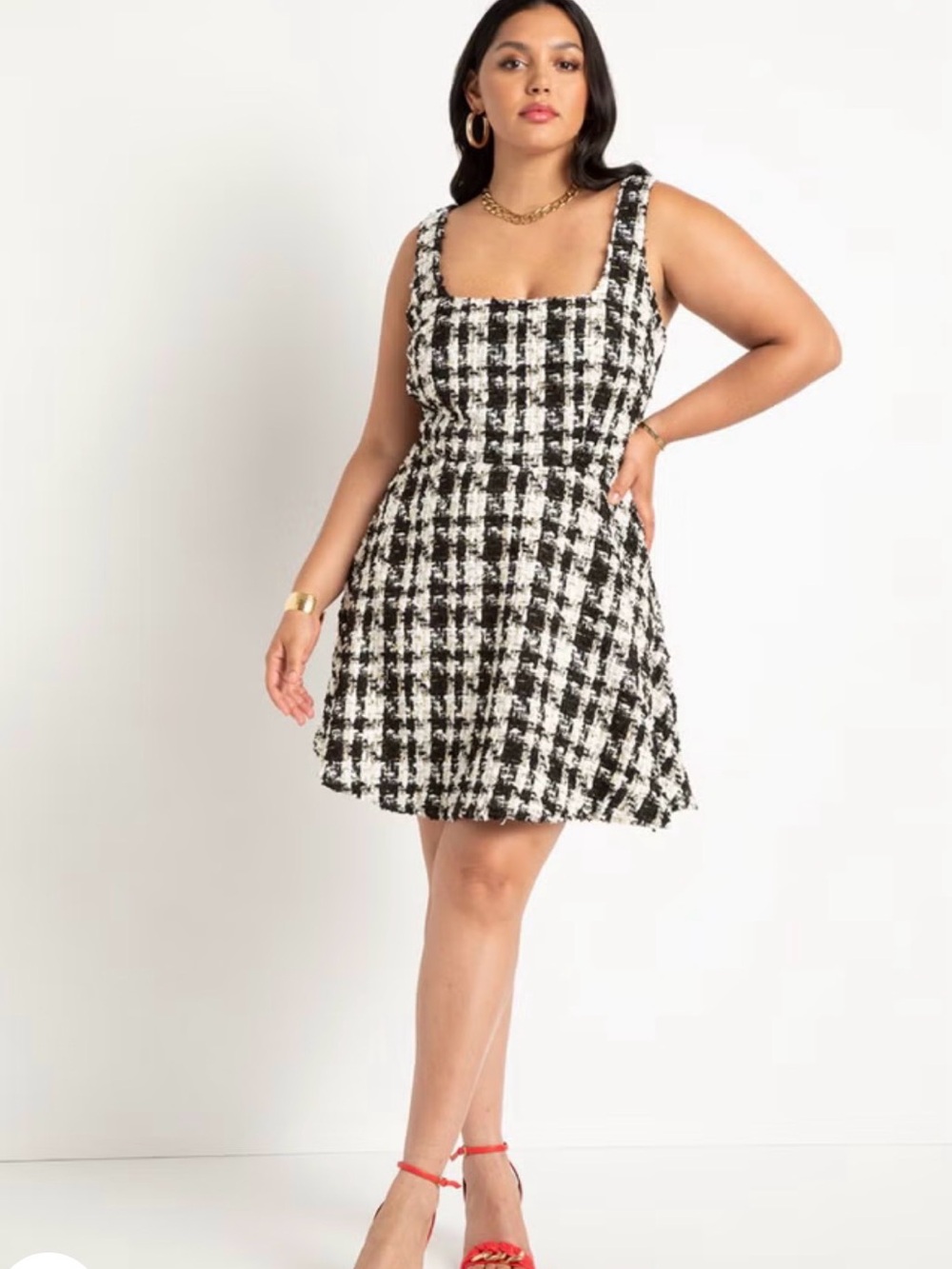 Black & White Tweed Square-Neck Dress